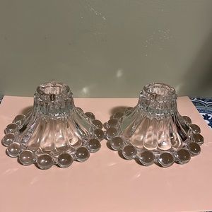 Vintage Glass Anchor Hocking Berwick Candle Holders, Tapered Candles
